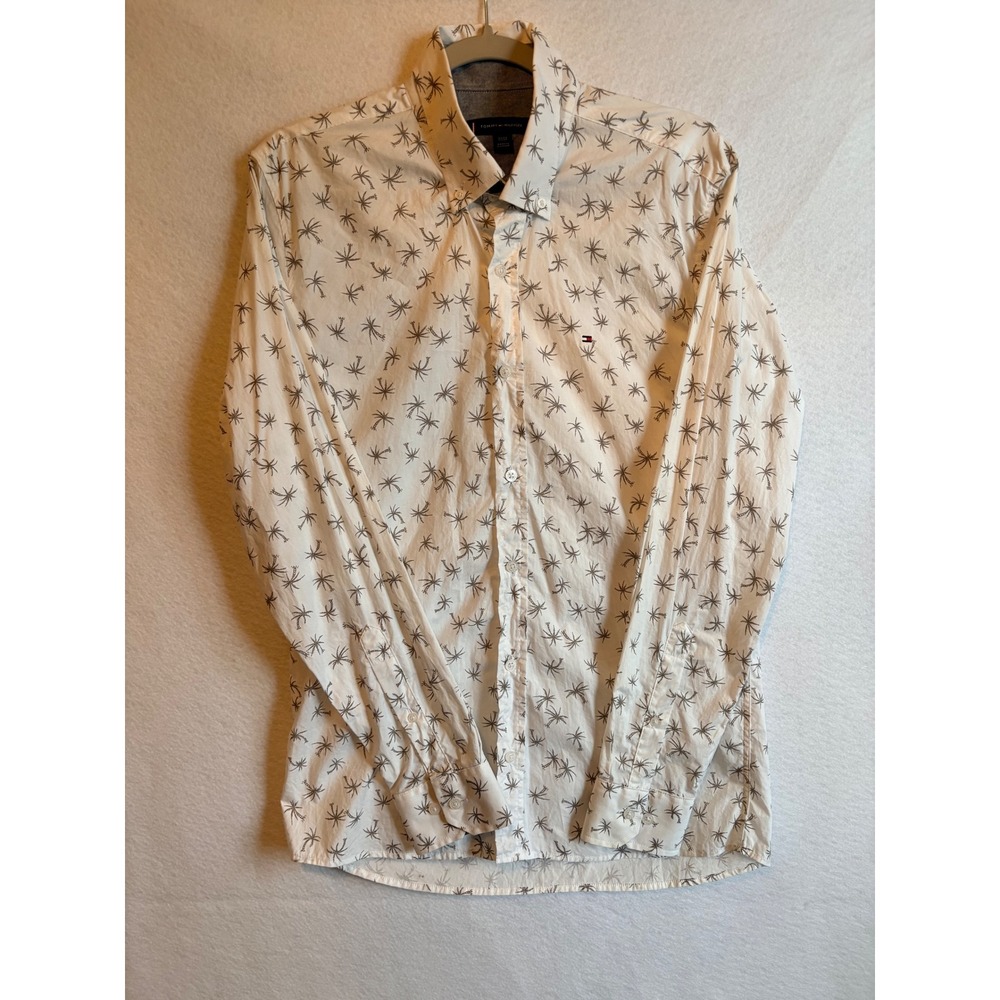 Tommy Hilfiger‎ Men's White Palm Tree Print Button Up Shirt Size Medium